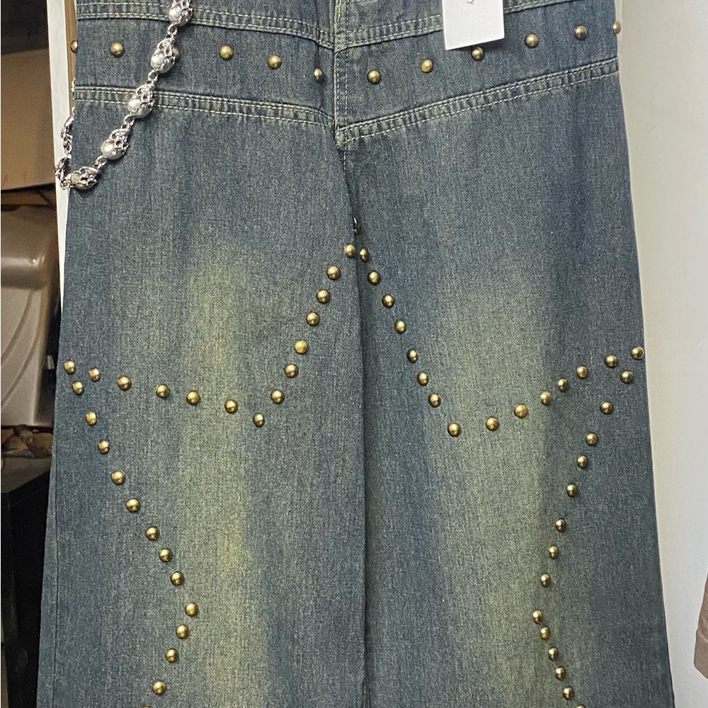 Flare Denim Jeans with Gold Studded Star Design